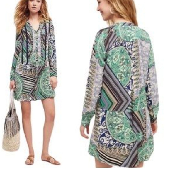 Anthropologie Tiny Caviana Shirt Dress Green Medium Drop Waist Loose Fit - Picture 2 of 9